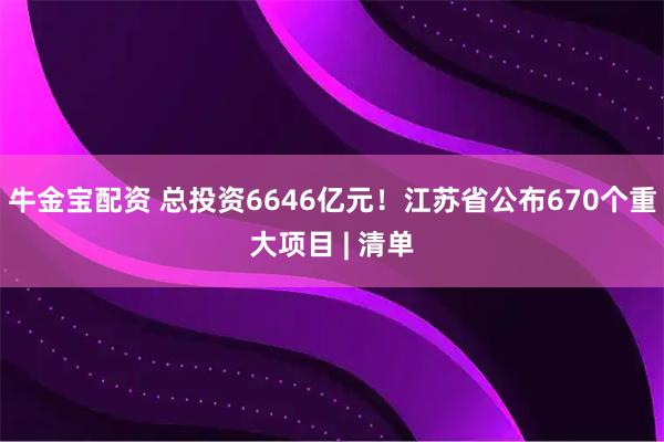 牛金宝配资 总投资6646亿元！江苏省公布670个重大项目 | 清单